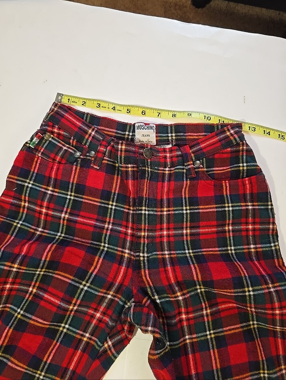 Vintage Moschino Tartan Red Plaid Wool Pants Size 29 - Picture 7 of 12